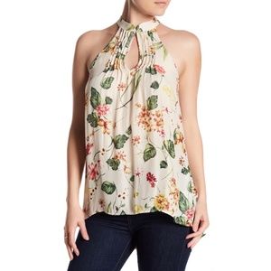 Anthropologie Mock Neck Ruffled Floral Blouse